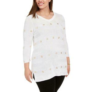 Bellini Womens Plus Striped Grommet Pullover Sweater 1X